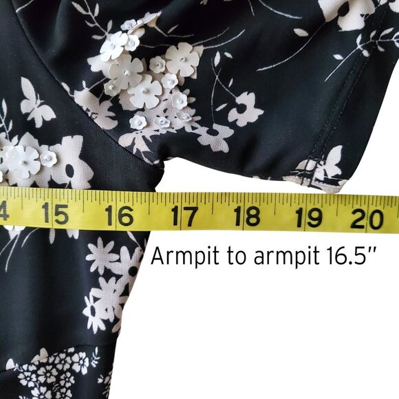 Embroidered Botanical-Print Dress BW Midi Classic Dark Romantic Wedding Guest - Picture 13 of 16